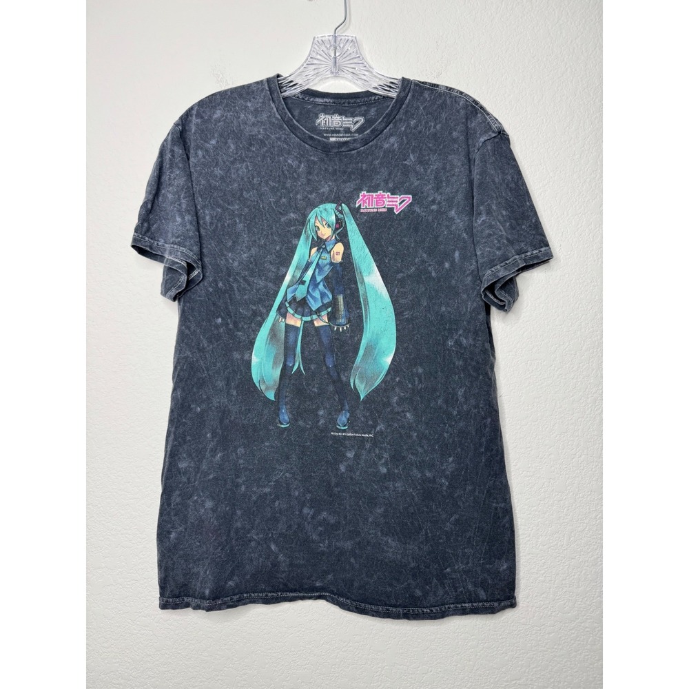 Hatsune Miku Graphic T-Shirt Small Acid Wash Vocaloid Anime Grey Short Sleeve